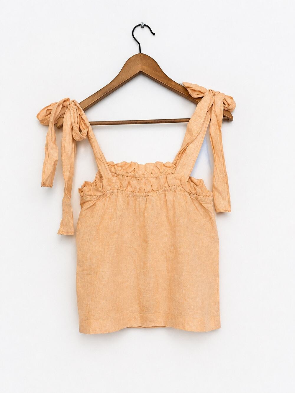 J.Crew Women’s Medium Linen Tie Shoulder Tank Top Peach Ruffle Cottagecore Sz M